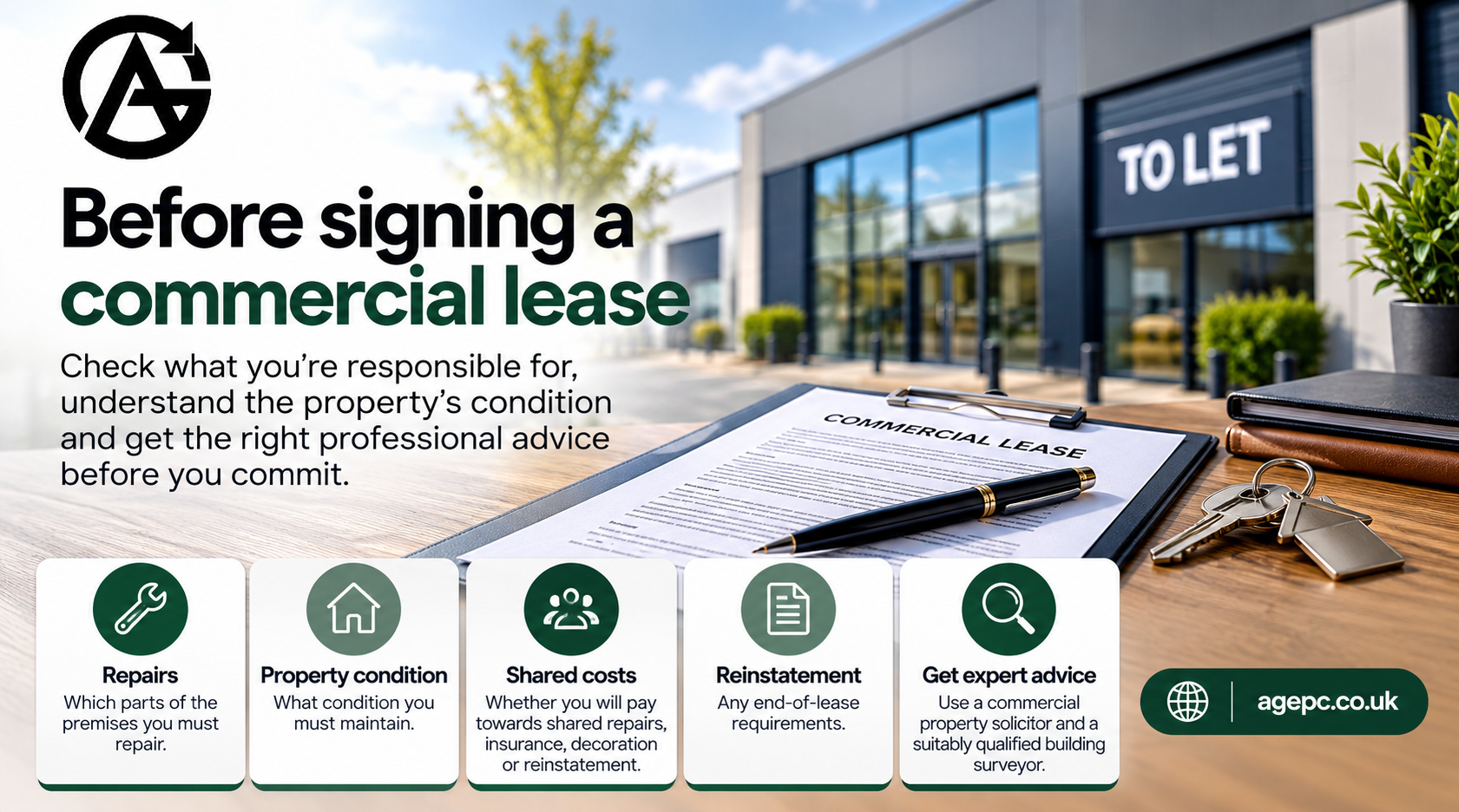 What repair liabilities should a small business check before signing a commercial lease?
