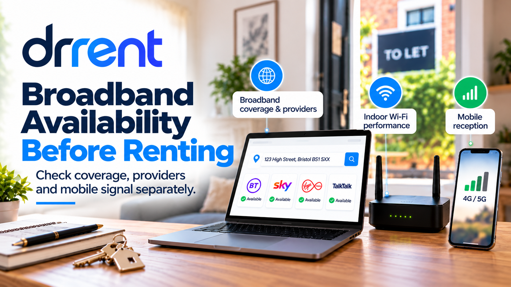How can renters check broadband availability and mobile reception before choosing a home?