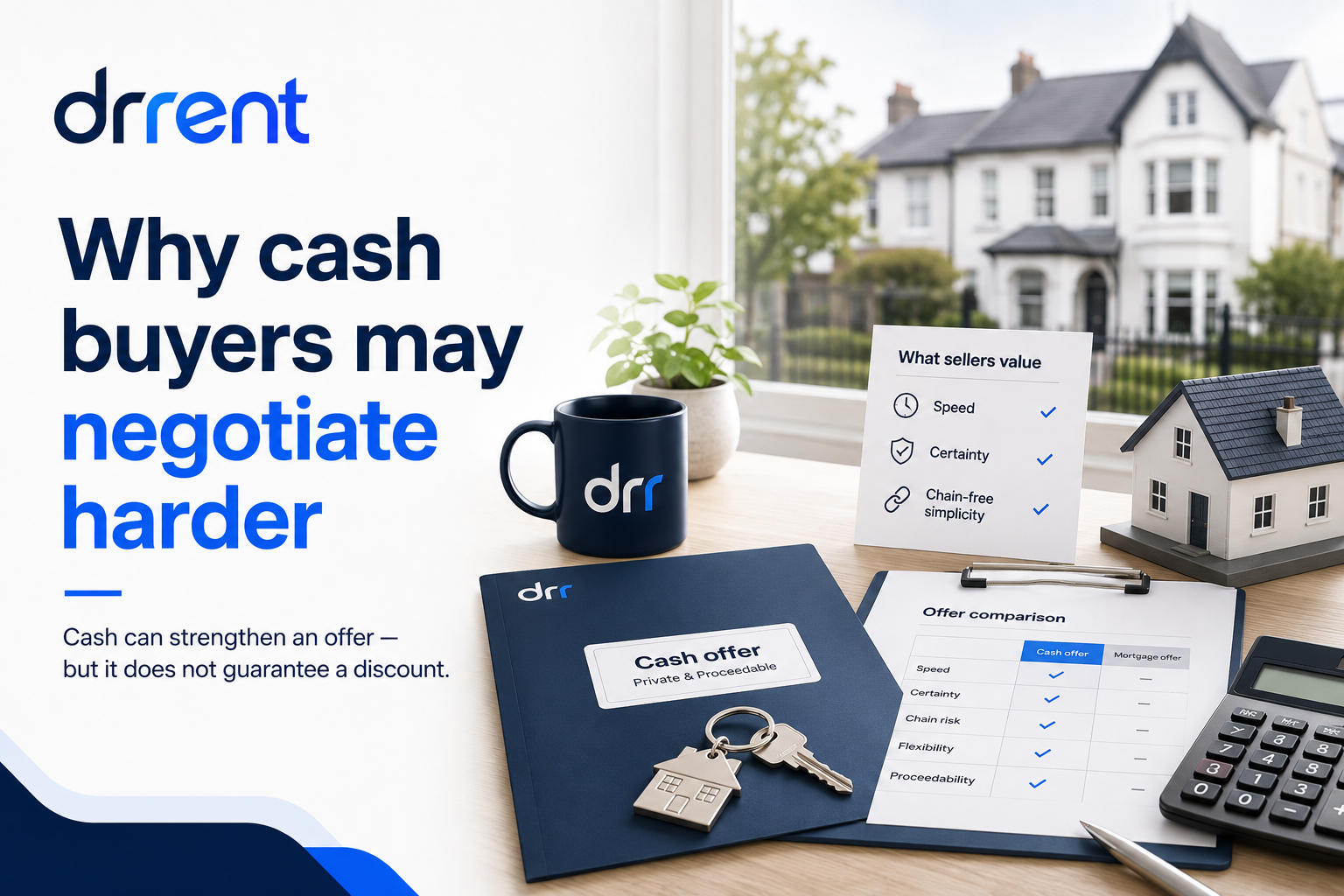 Cash buyer and home seller discussing a property offer with documents on a table